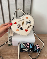 Karl Lagerfeld Heart Top Handle K-Ikonik Crossbody Bag With OG Box & Dust Bag (White) KB011